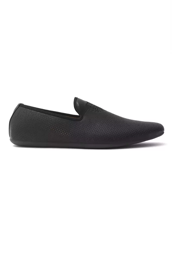 Black Perforated Loafers - Slip On Style