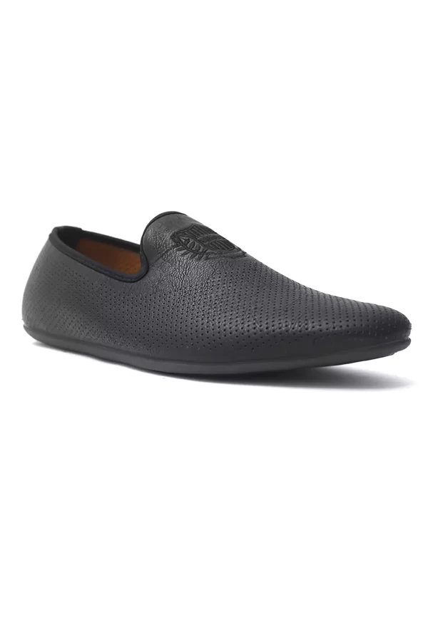 Black Perforated Loafers - Slip On Style