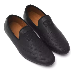 Black Perforated Loafers - Slip On Style