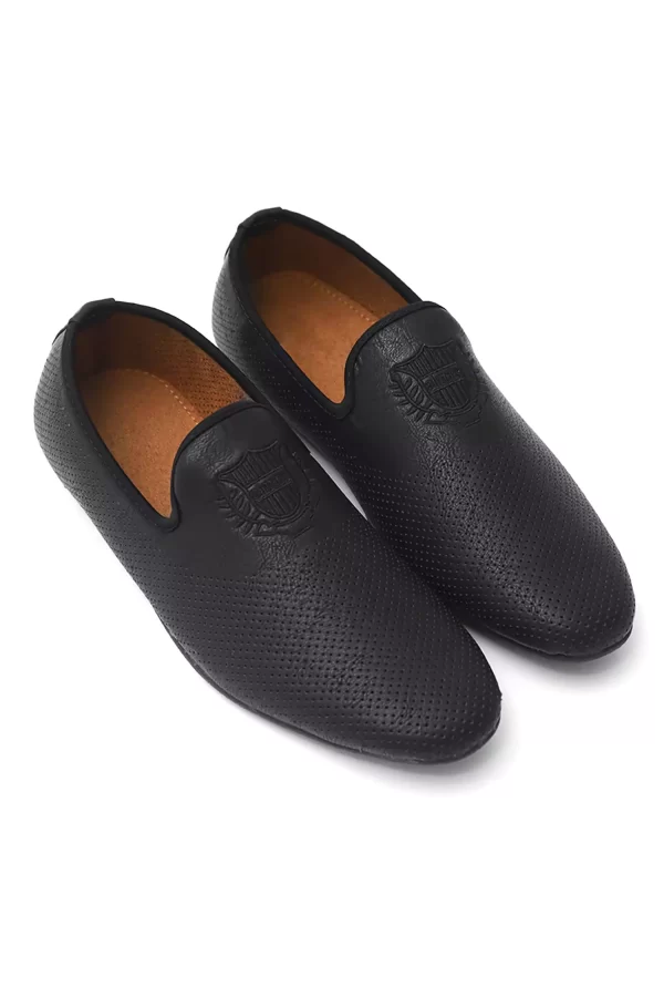 Black Perforated Loafers - Slip On Style