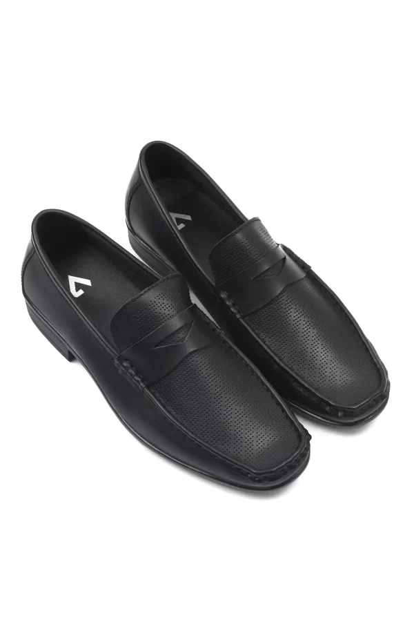 Black Textured Loafers