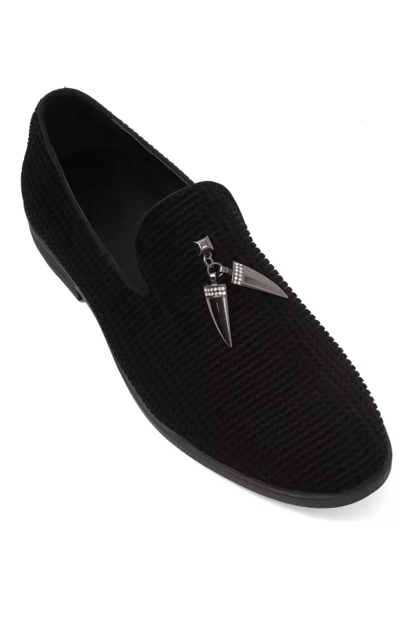 Black Textured Slip-On Shoes
