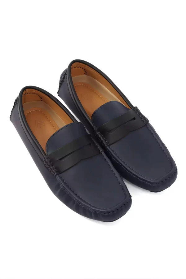 Blue Leather Loafers Shoes