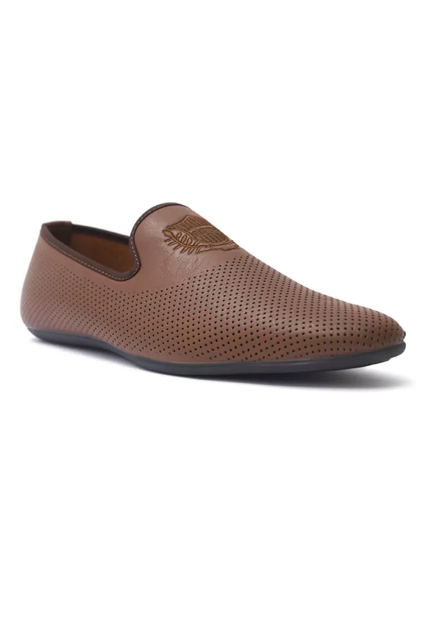 Brown Perforated Loafers – Slip On Style