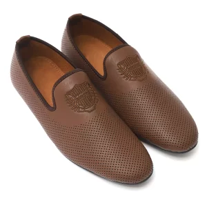Brown Perforated Loafers – Slip On Style