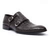 Coffee Croc-Embossed Double Monk Strap Shoes