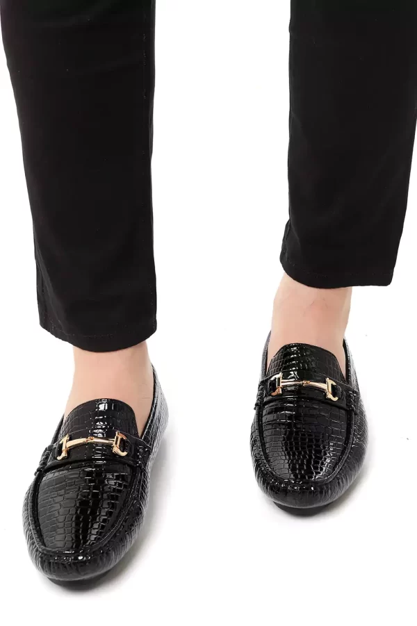 Stylish Black Shiny Loafers with Textured