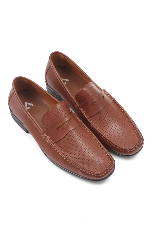 Brown Textured Loafers