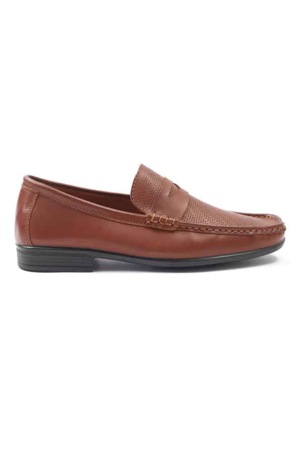 Brown Textured Loafers