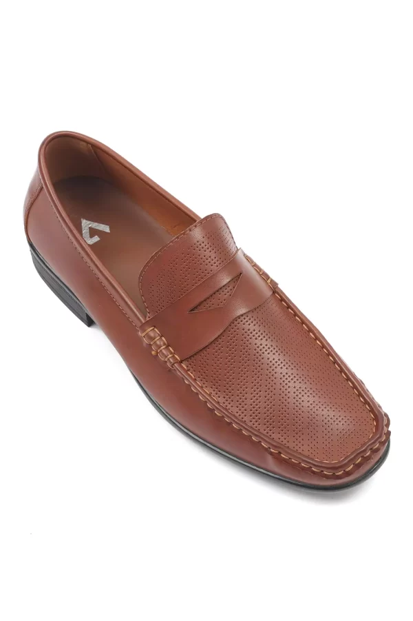 Brown Textured Loafers